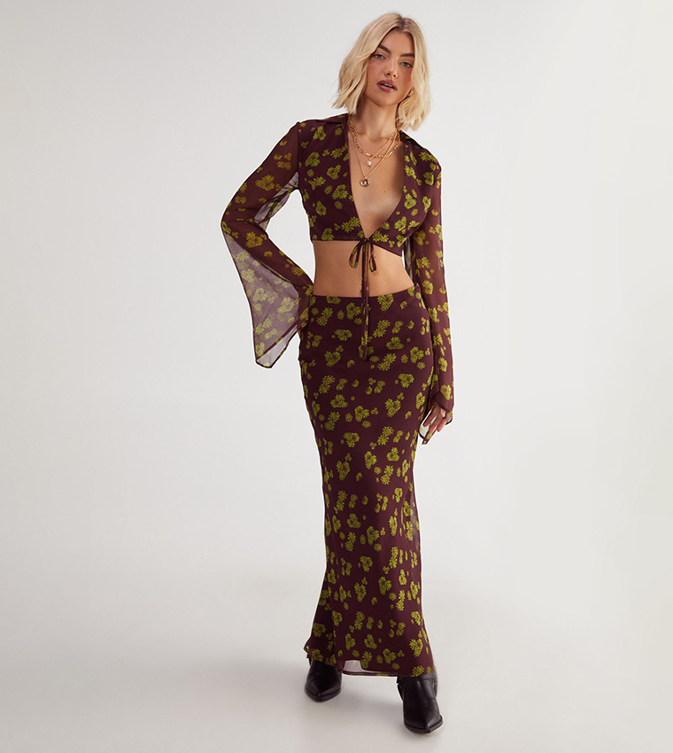 Printed Chiffon Maxi Skirt