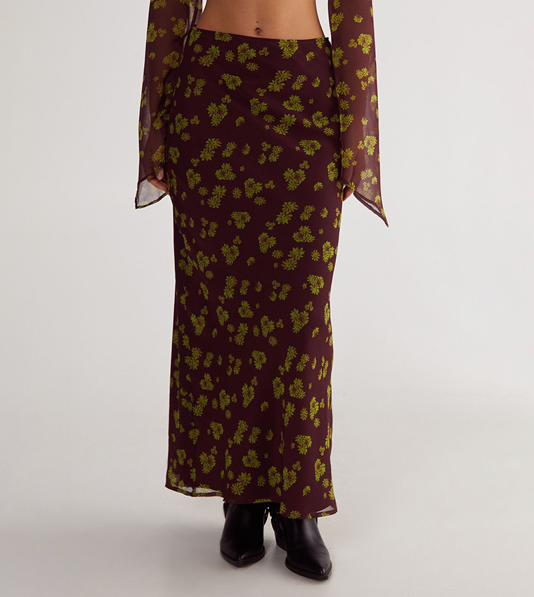 Printed Chiffon Maxi Skirt