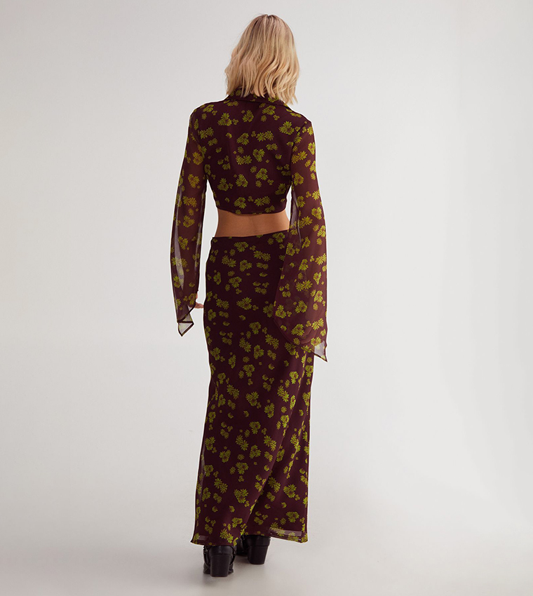 Printed Chiffon Maxi Skirt