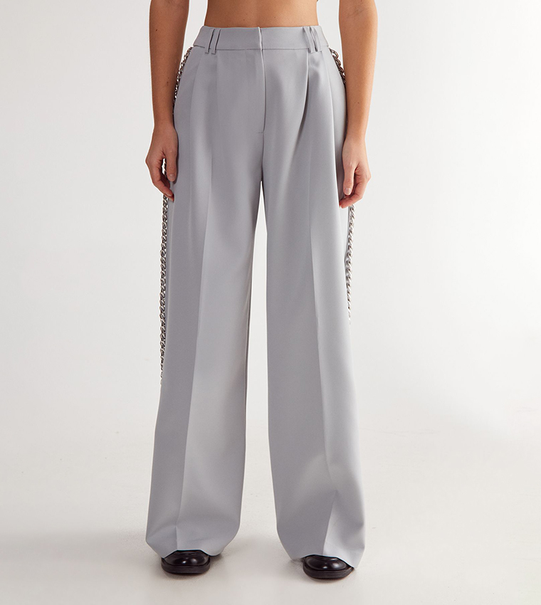 Premium Chain Detail Wide Leg Trousers