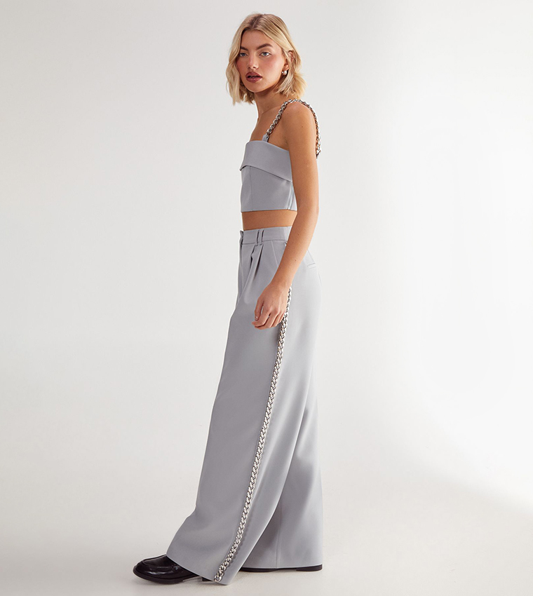 Premium Chain Detail Wide Leg Trousers