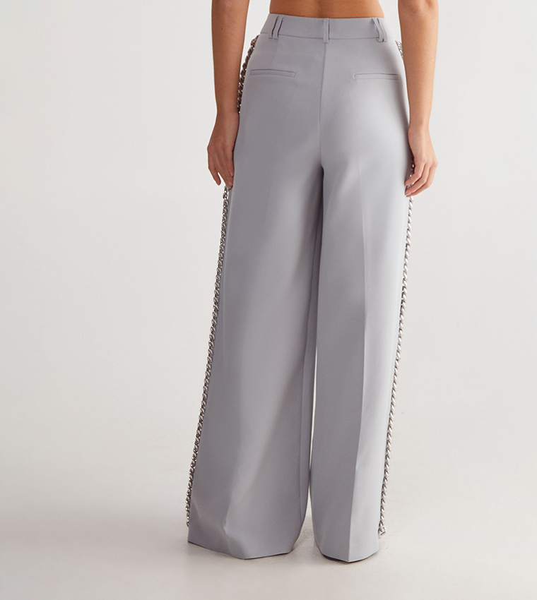 Premium Chain Detail Wide Leg Trousers