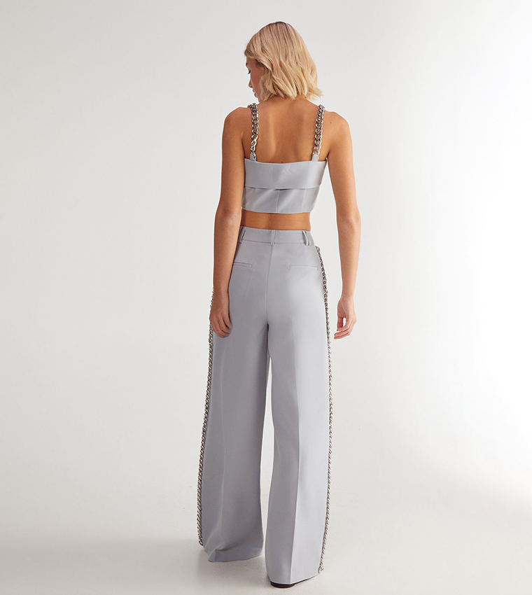 Premium Chain Detail Wide Leg Trousers