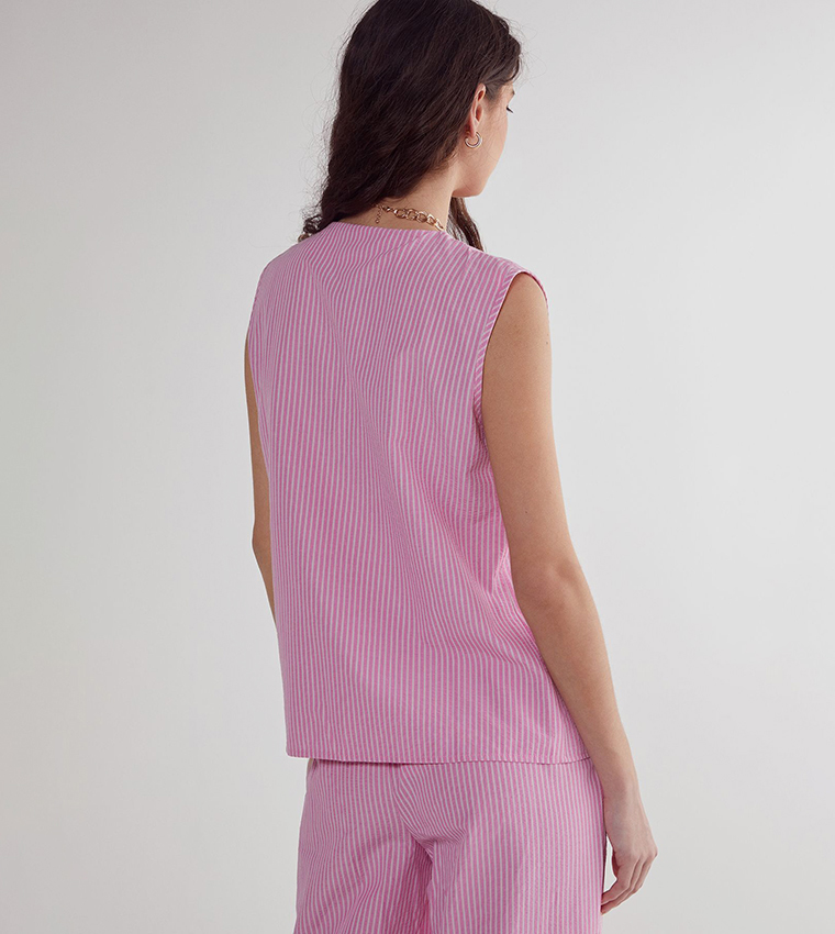 Striped Button-Front Sleeveless Top