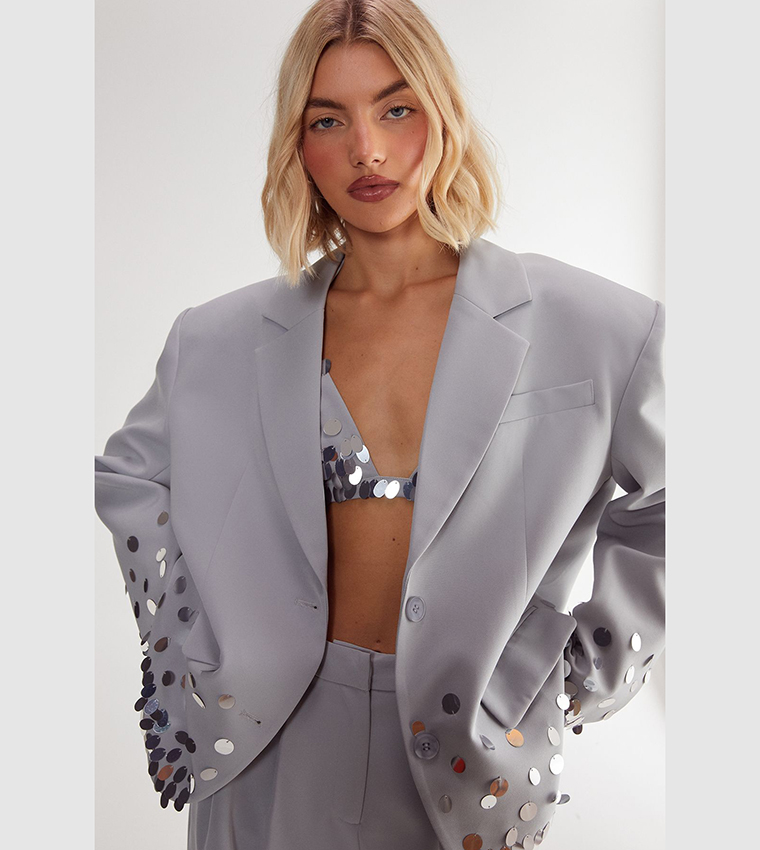 Buy Nasty Gal Outlet Sequined Long Sleeves Ombre Oversized Blazer