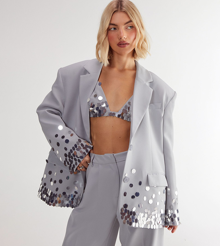 Sequined Long Sleeves Ombre Oversized Blazer