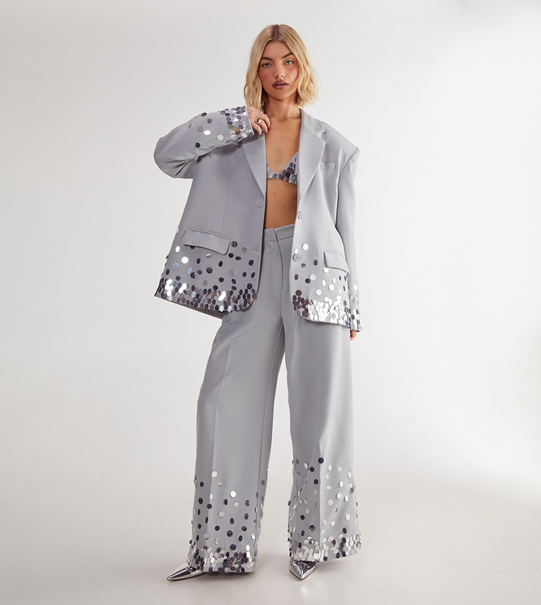 Sequined Long Sleeves Ombre Oversized Blazer