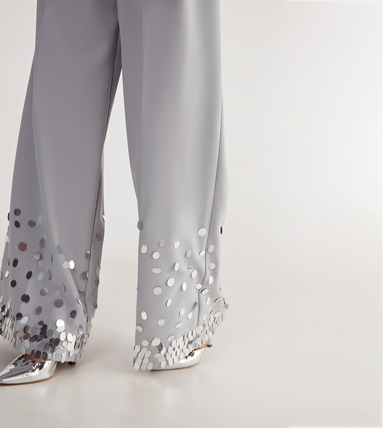 سروال واسع لامع بخصر عالي