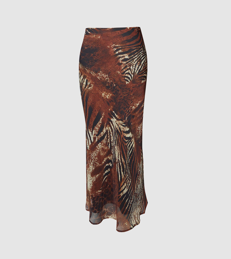 Curve Animal Print Crinkle Chiffon Bias Cut Maxi Skirt
