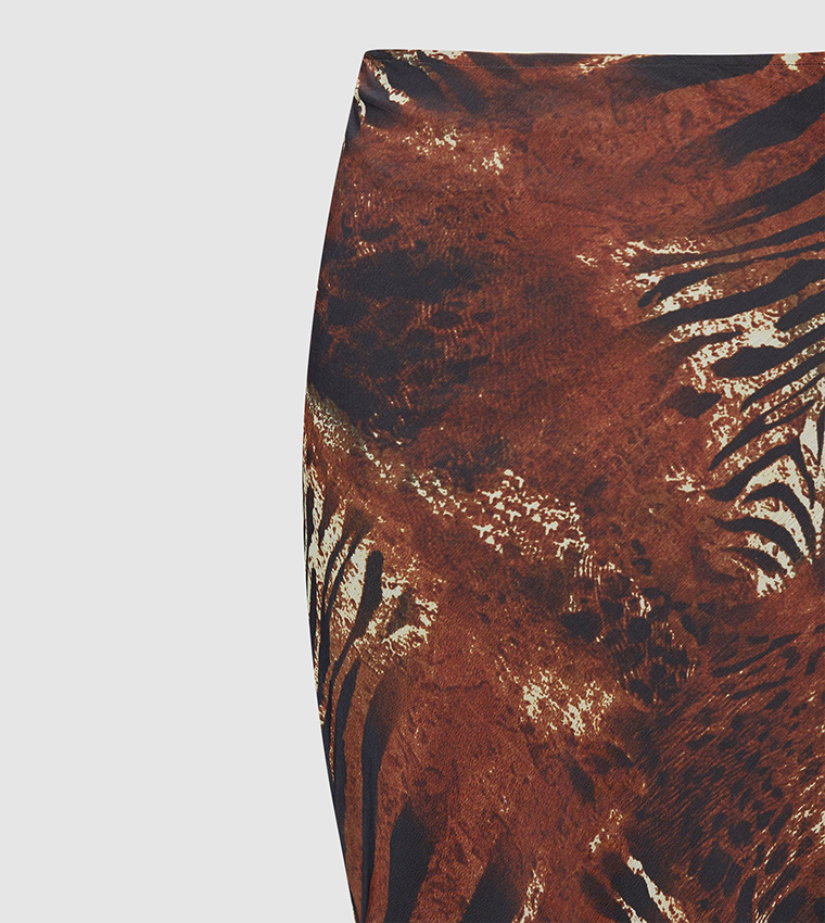 Curve Animal Print Crinkle Chiffon Bias Cut Maxi Skirt