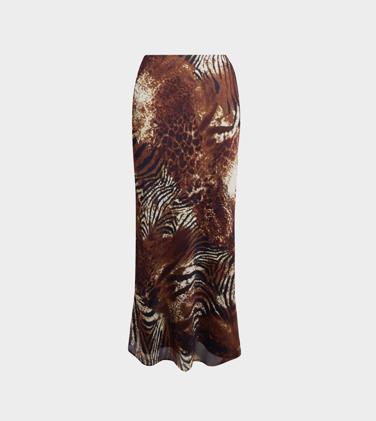 Curve Animal Print Crinkle Chiffon Bias Cut Maxi Skirt