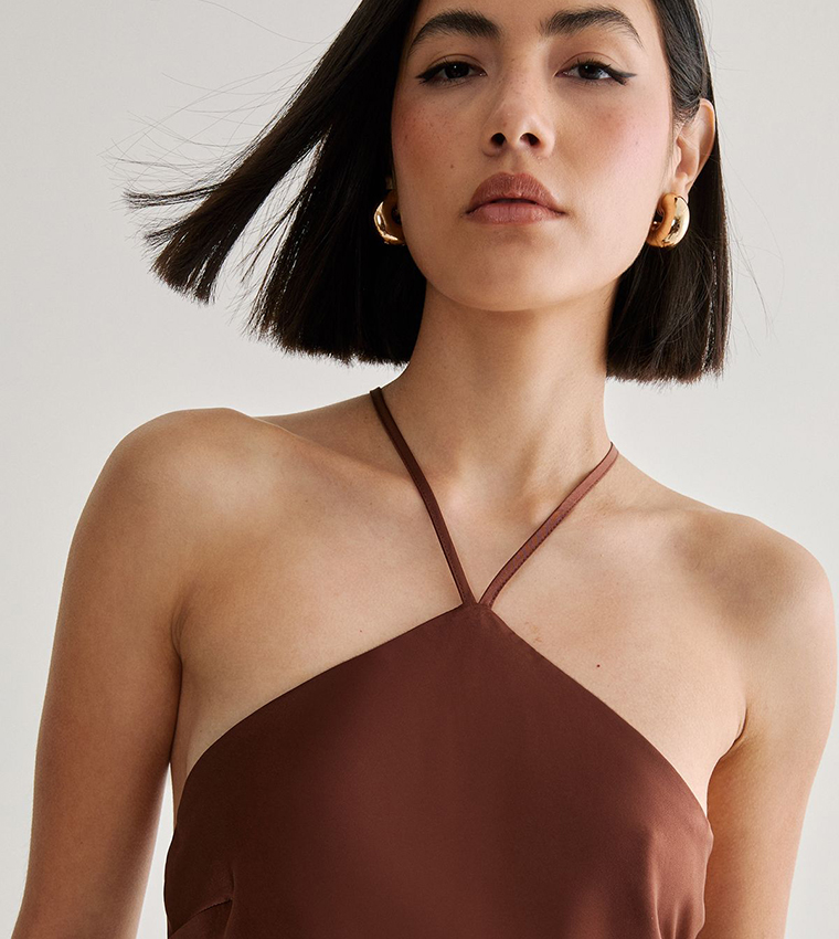 Satin Halter Neck Maxi Dress