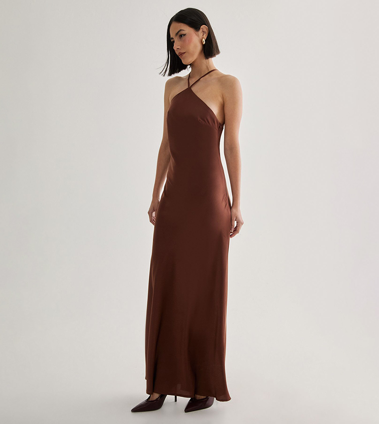 Satin Halter Neck Maxi Dress