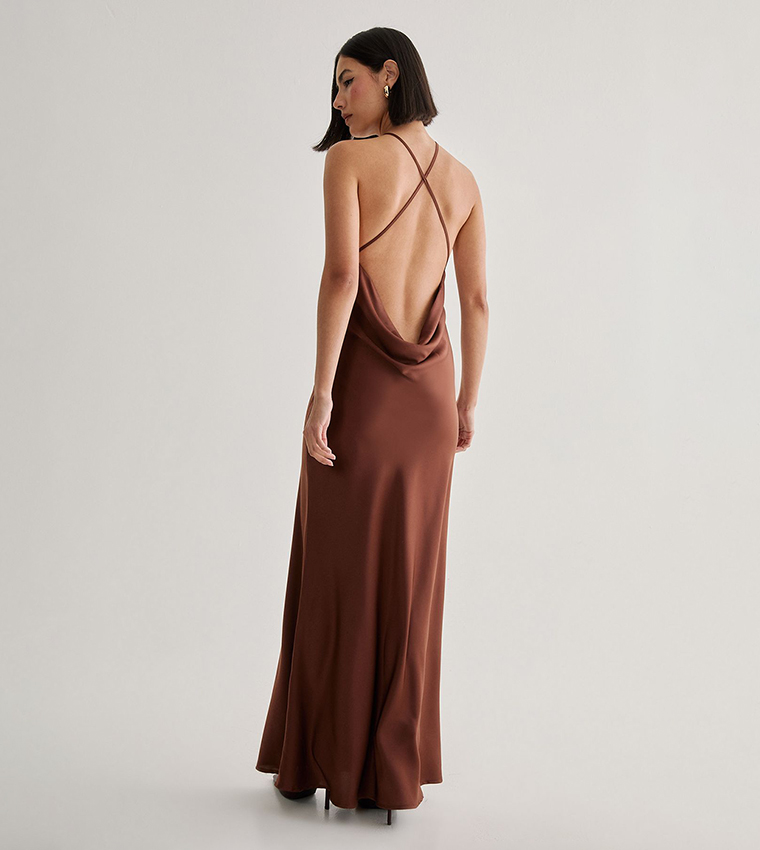 Satin Halter Neck Maxi Dress