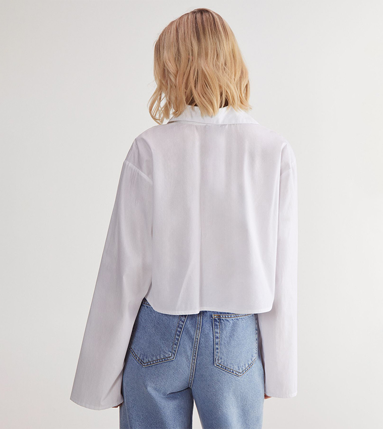 Tie Front Collared Long Sleeves Shirt