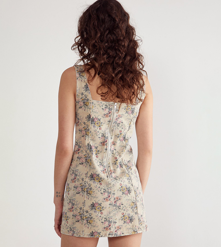 Floral Printed Denim Mini Dress