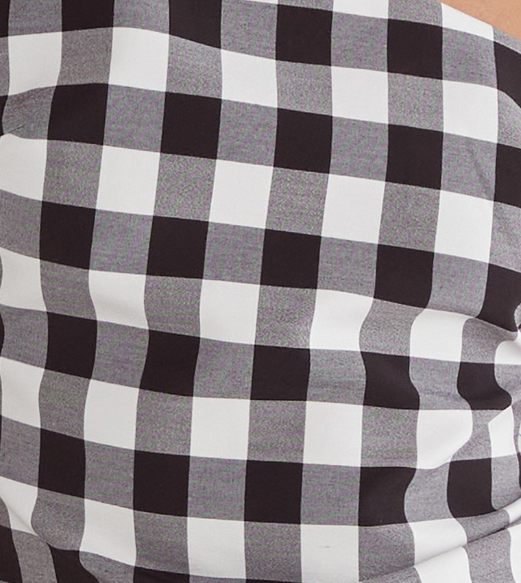 Gingham Tailored One Shoulder Top