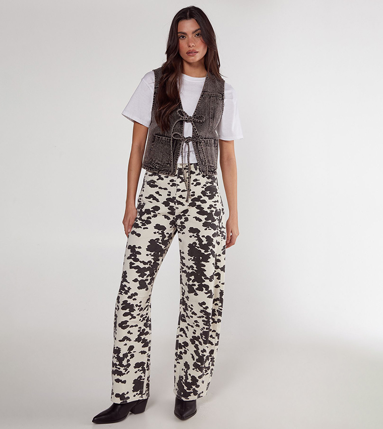 Washed Tie Front Denim Gilet