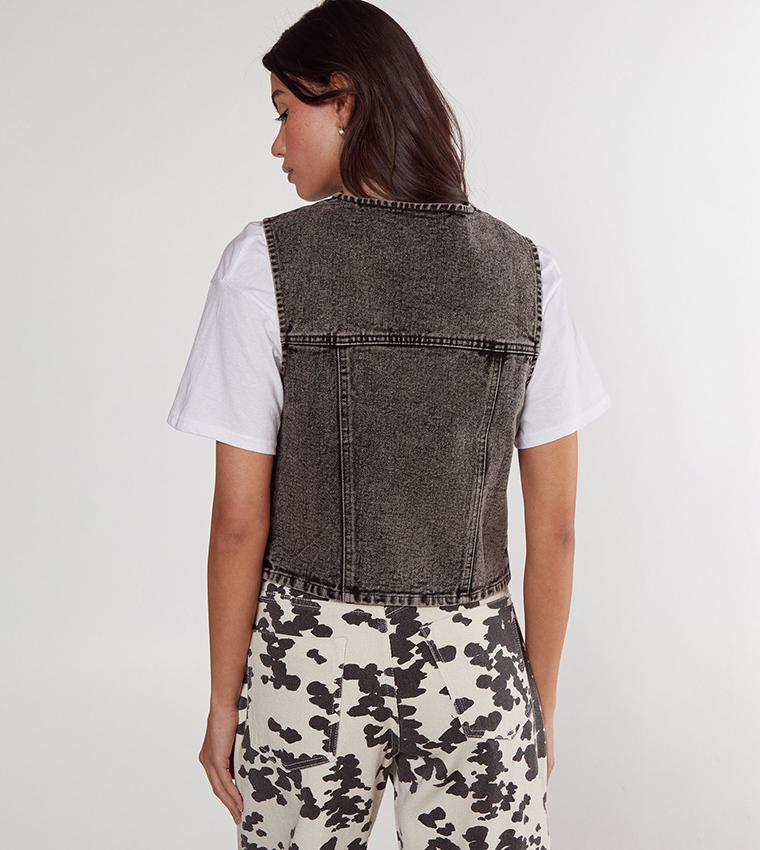 Washed Tie Front Denim Gilet