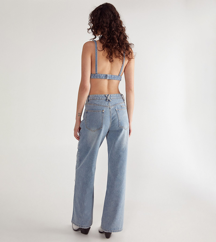 Bead Embellished Wide Leg Jeans