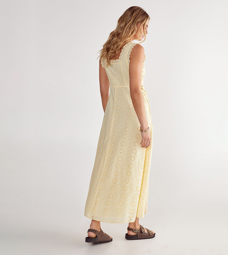 Soft Corset Broderie Lace Up Side Midi Dress