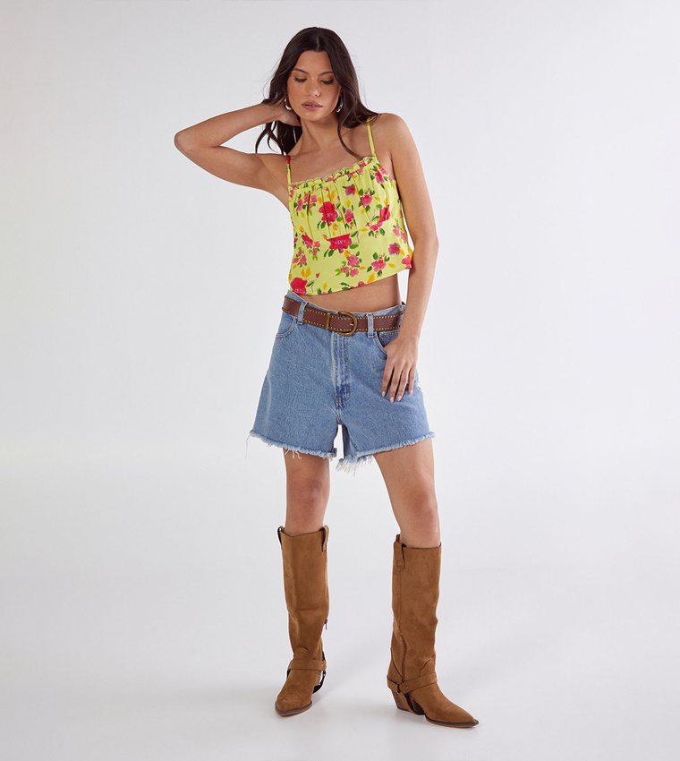 Floral Linen Mix Lace Trim Soft Corset Top