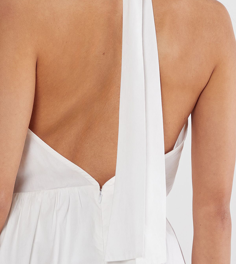 Solid Halterneck Puffball Mini Dress