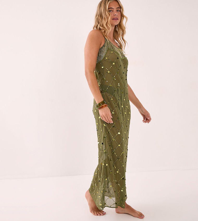 Coin and Tassel Embellished Beach Maxi Dress