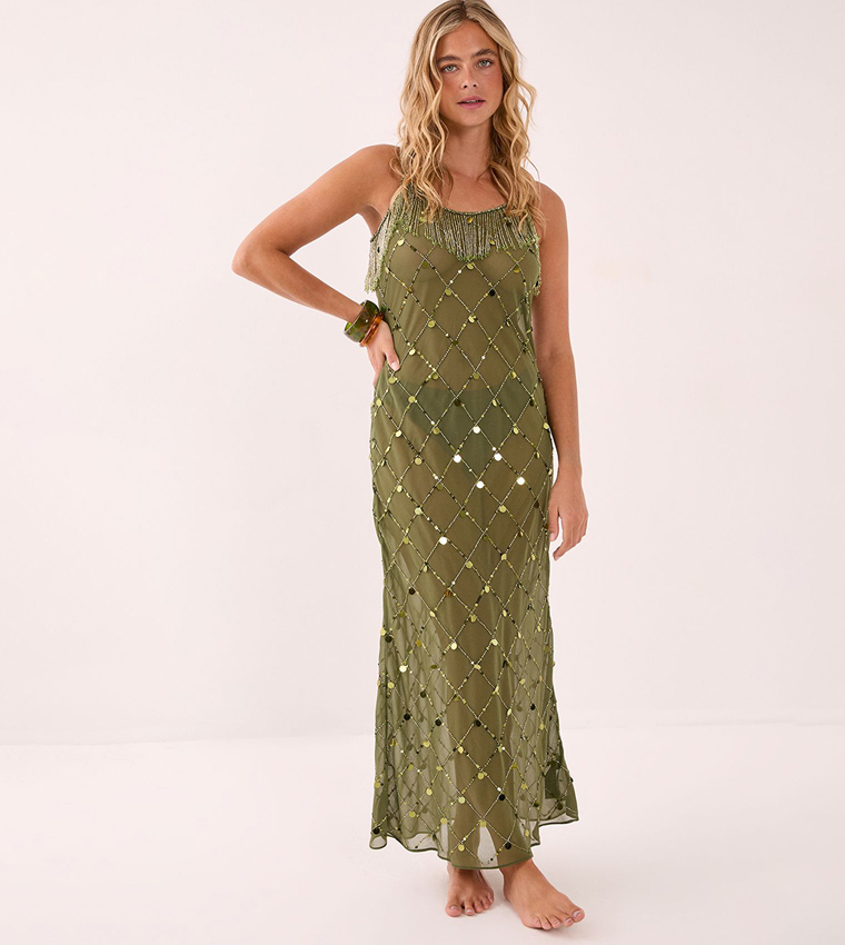 Coin and Tassel Embellished Beach Maxi Dress