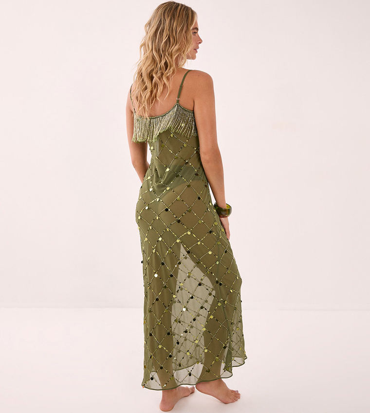 Coin and Tassel Embellished Beach Maxi Dress