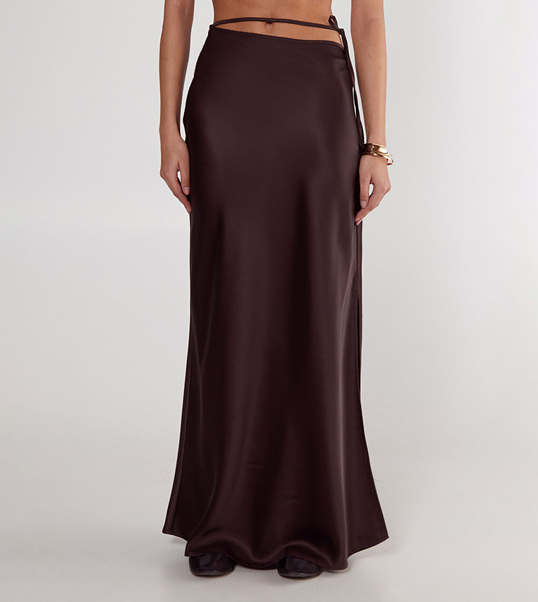 High Waist Satin Slit Maxi Skirt
