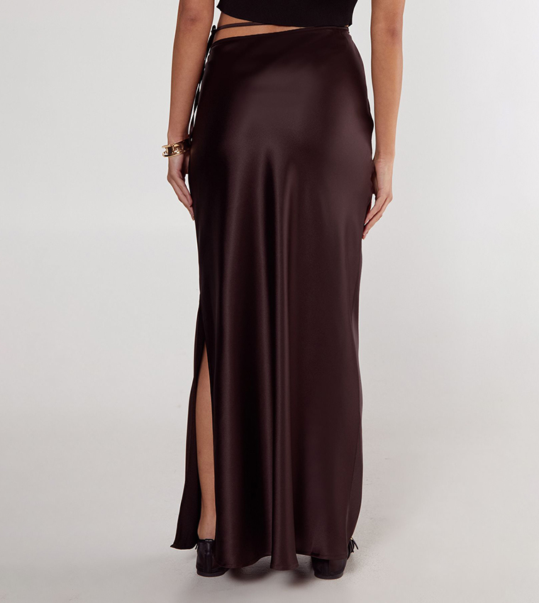 High Waist Satin Slit Maxi Skirt