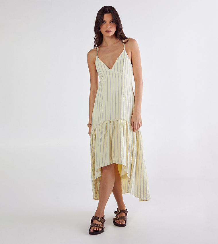 Buy Nasty Gal Striped Dipped Hem Maxi Dress In Yellow | 6thStreet Qatar