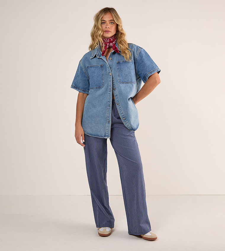 Denim Short Sleeves Oversized Shirt