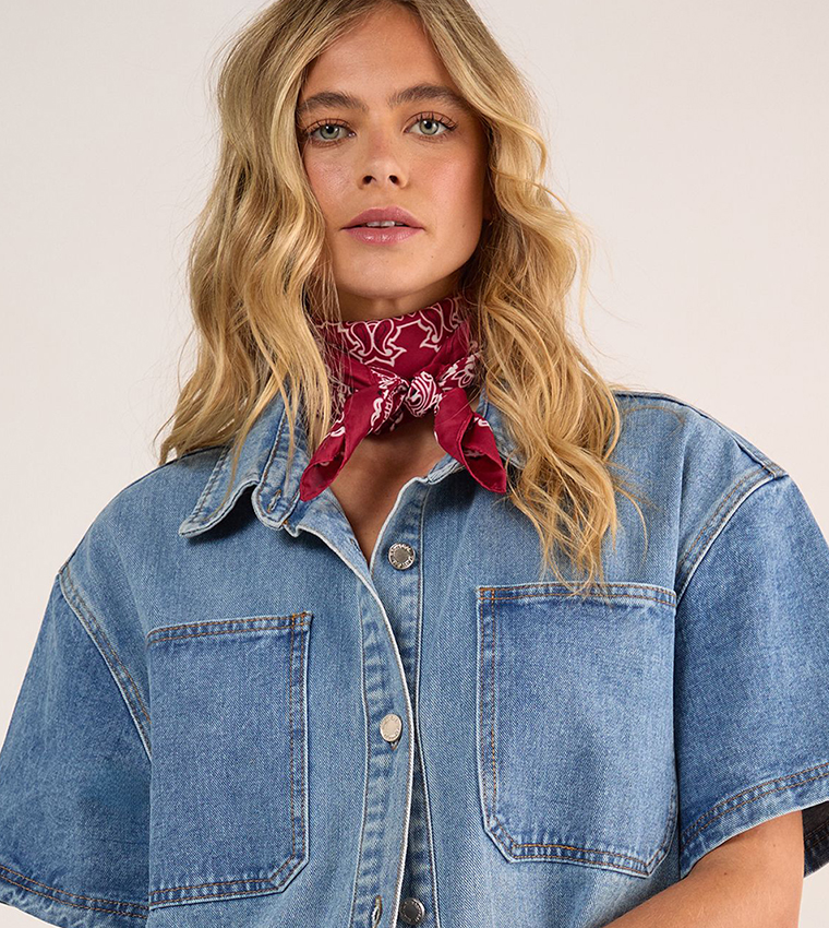 Denim Short Sleeves Oversized Shirt