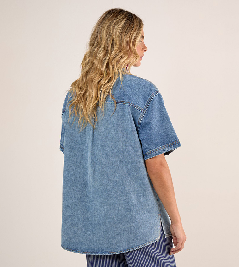 Denim Short Sleeves Oversized Shirt