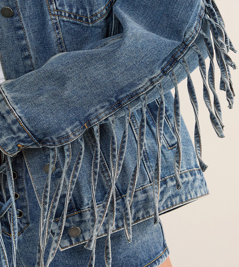 Fringed Oversized Denim Jacket