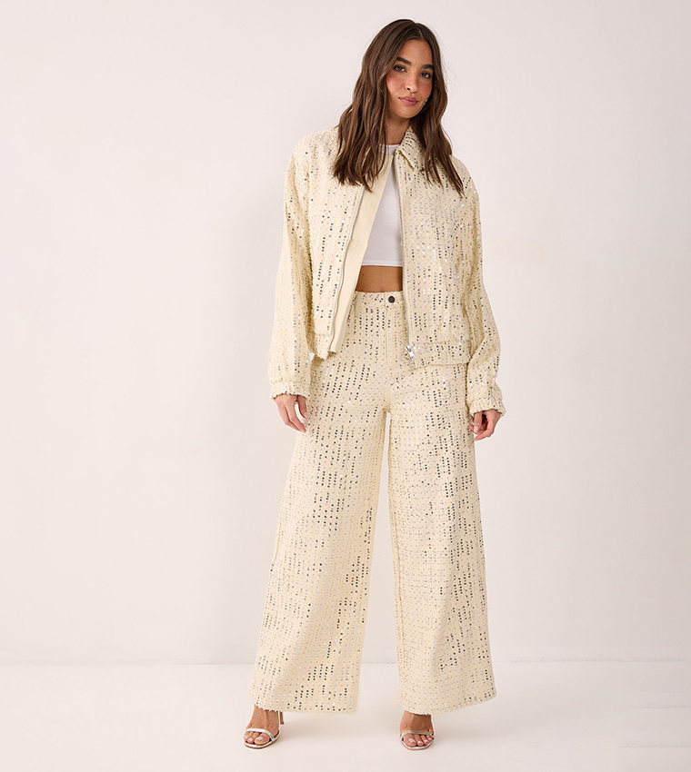 Sequined Denim Bomber Jacket