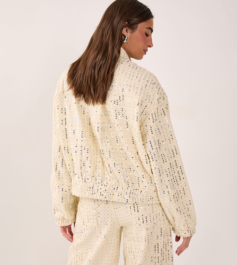 Sequined Denim Bomber Jacket