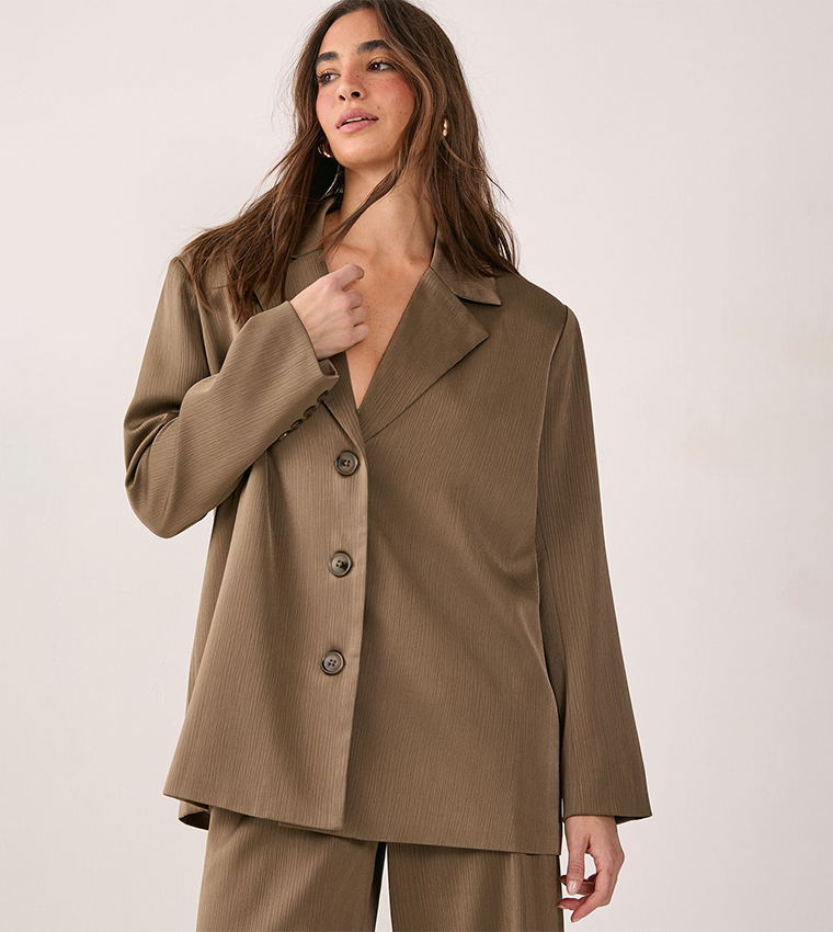Buy Nasty Gal Satin Pleated Oversized Blazer In Brown 6thStreet UAE