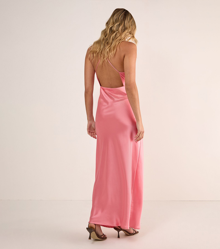 Satin Plunge Neck Strappy Maxi Slip Dress