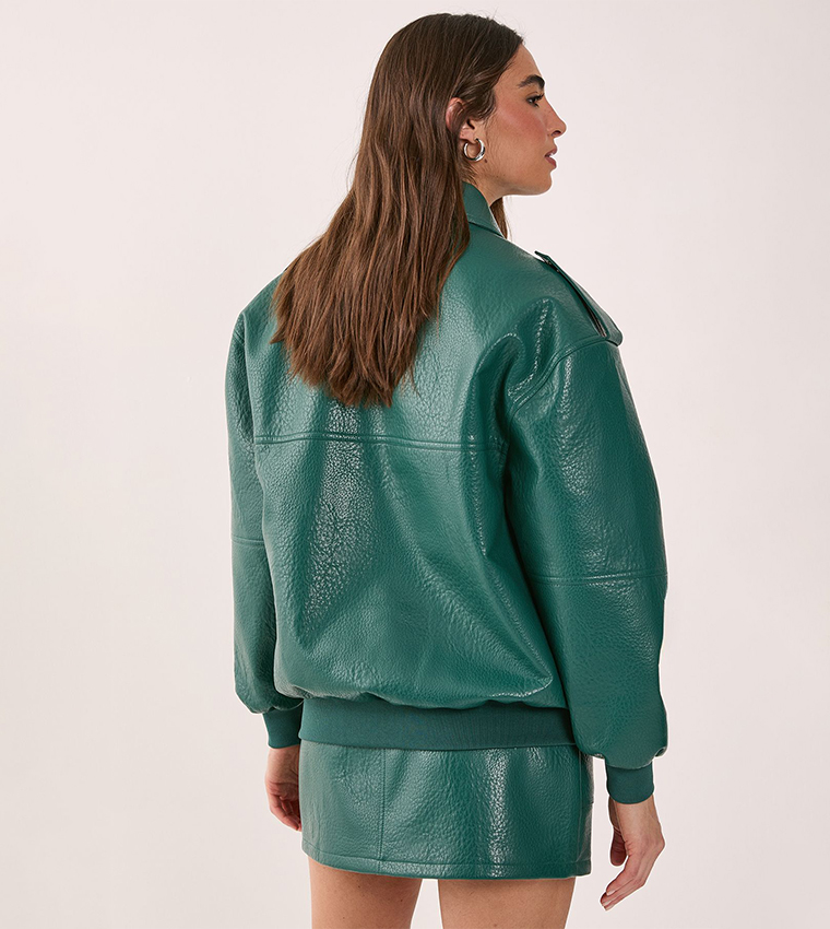 جاكيت بومبر جلد صناعي بسحاب 