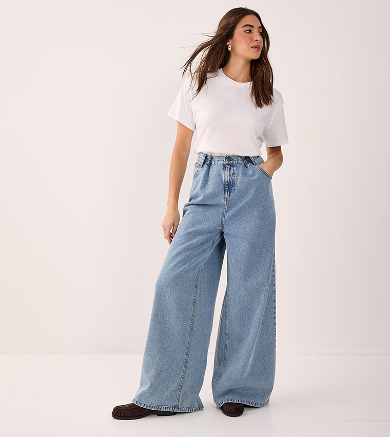 Double Fastening Slouch Wide Leg Jeans