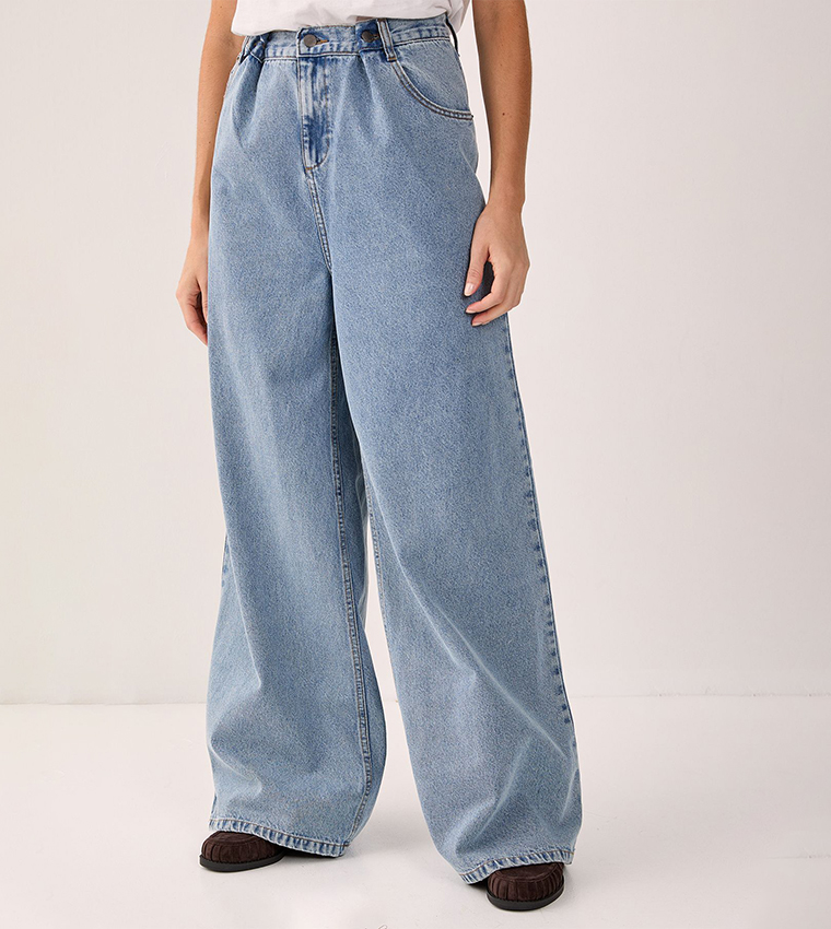 Double Fastening Slouch Wide Leg Jeans