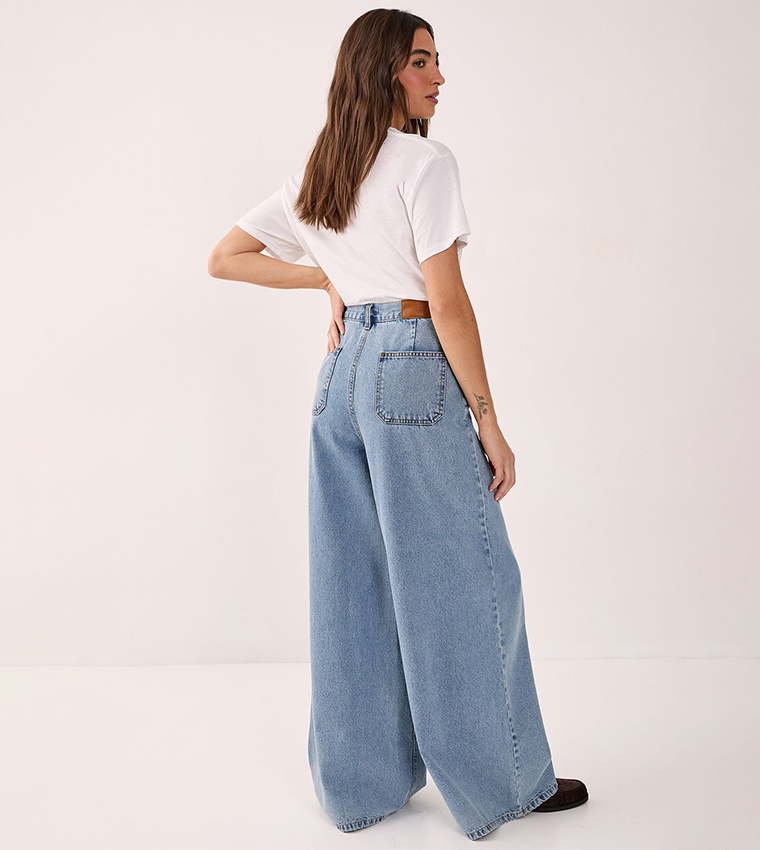 Double Fastening Slouch Wide Leg Jeans
