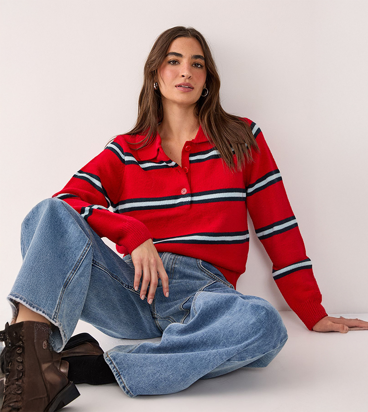 Striped Long Sleeves Rugby Polo T-Shirt