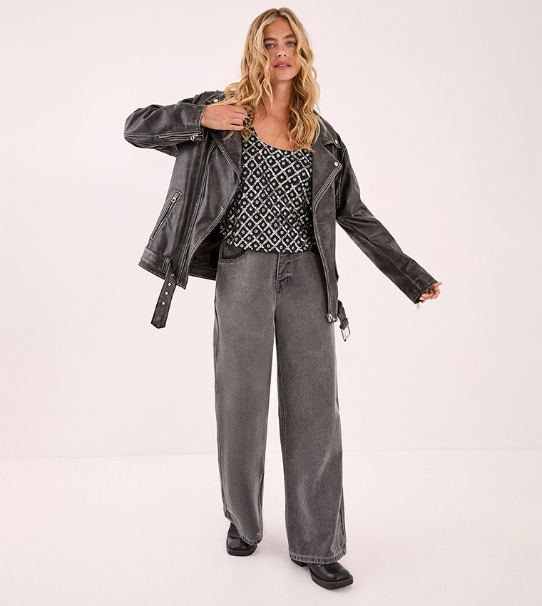 Embellished Grid Scoop Strappy Top