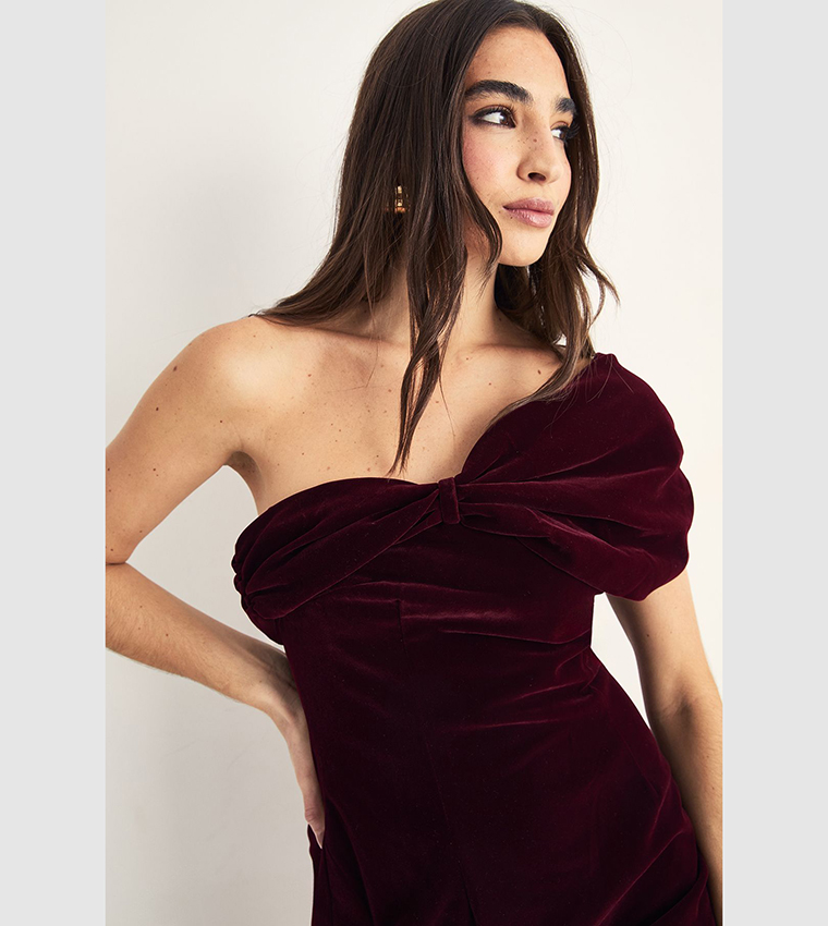 Velvet Ruched Off The Shoulder Mini Dress