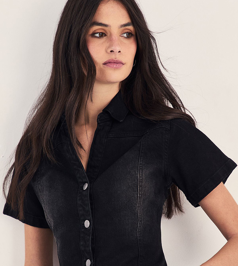 قميص جينز بكم قصير