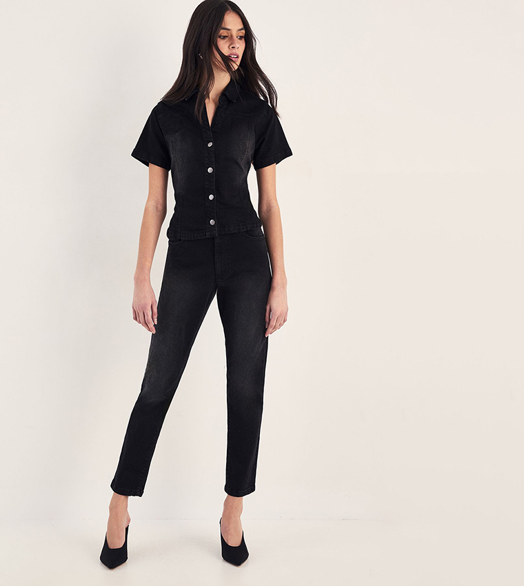 قميص جينز بكم قصير